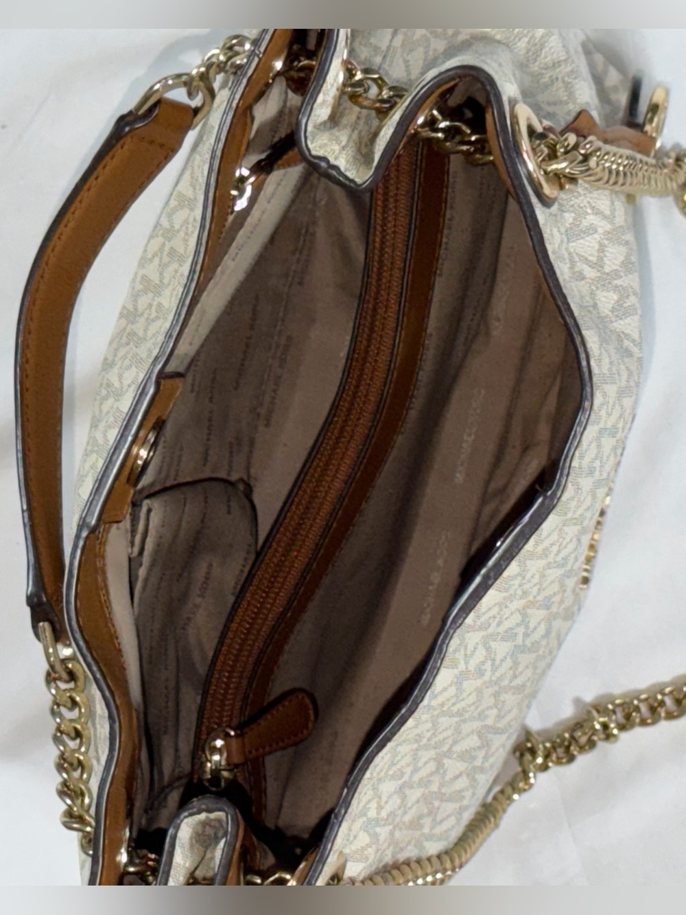 Michael Kors Susannah Medium Vanilla MK Logo Chain Shoulder Tote Bag - Picture 5 of 16